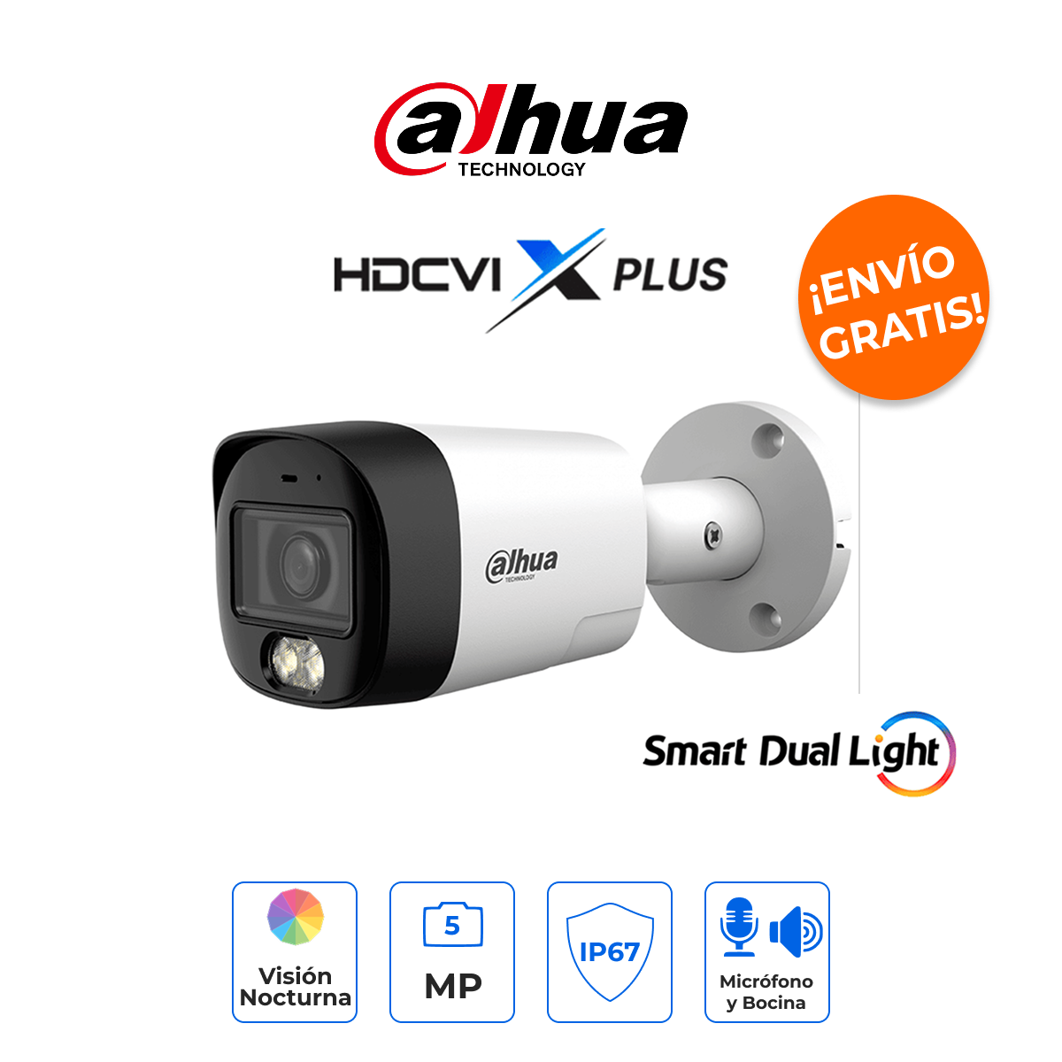 Dahua DH-HAC-HFW1500RLN-IL-T Cámara Bullet 5MP Full-Color Dual Smart IR Audio