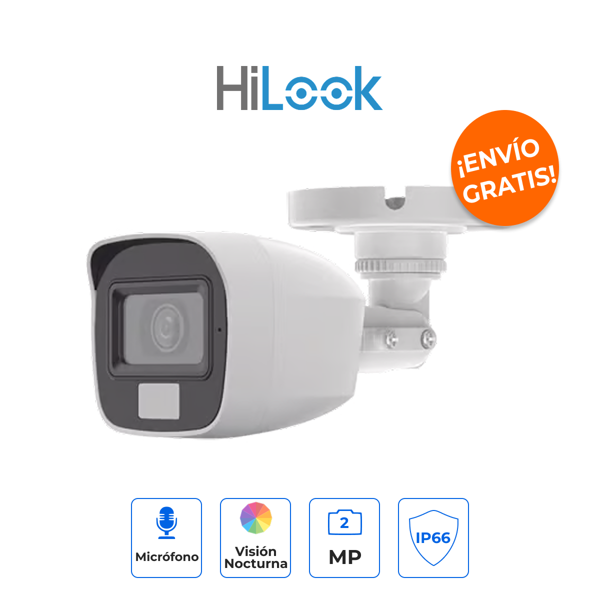 HiLook (Sin Marca Visible) THC-B127-LMS/NEU Cámara Bullet 2MP Dual Light Audio IP67