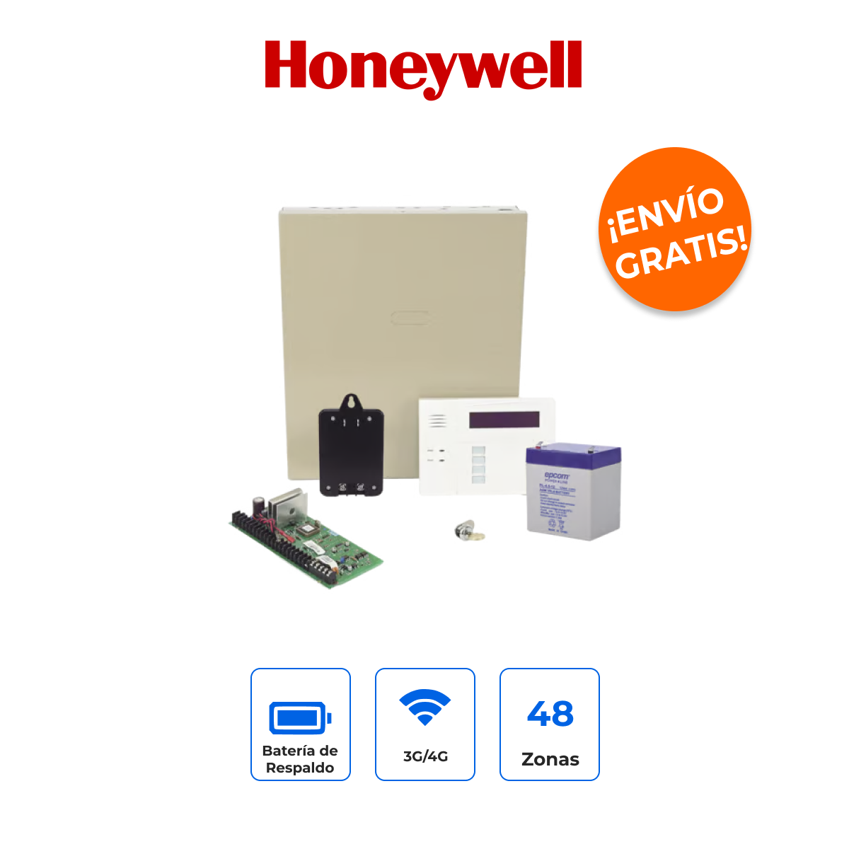 HONEYWELL VISTA48LANTB/6160RF Kit de Alarma Profesional con Gabinete, Batería y Transformador