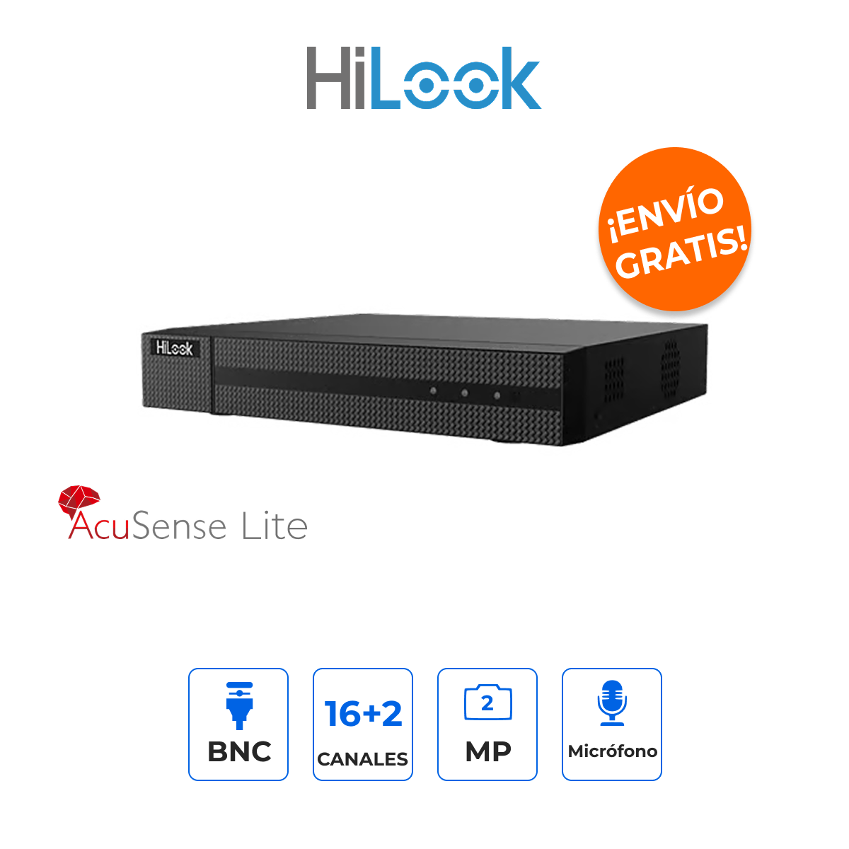 HiLook DVR-216G-M1(F) DVR 16CH(2MP) + 2 IP(5MP) IA H.265+ Audio
