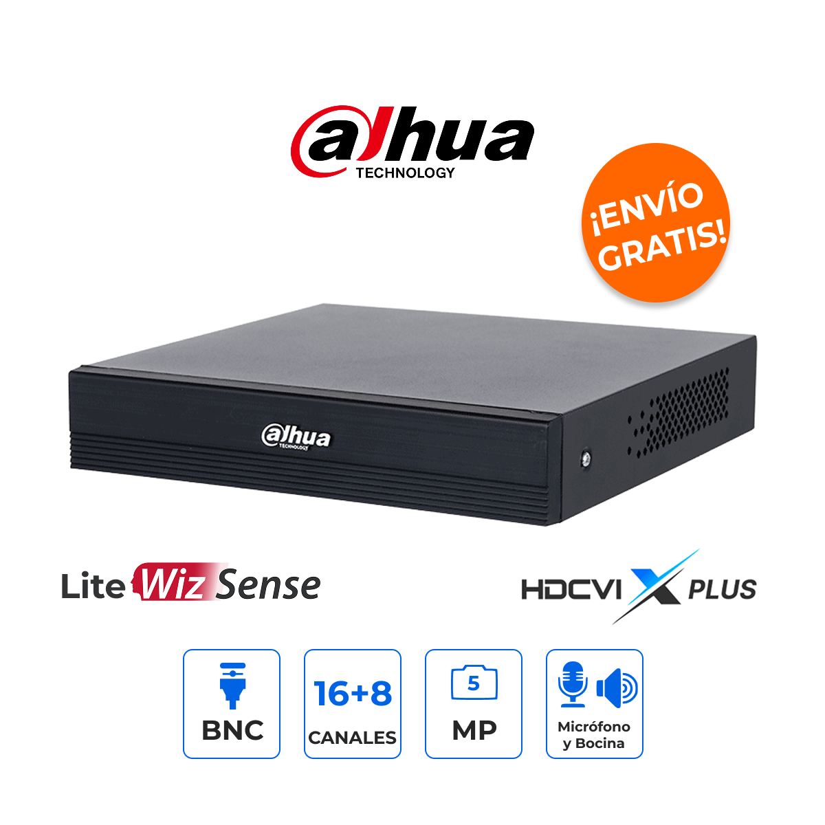 Dahua DH-XVR1B16H-I/T XVR 16CH Análogos 5MP + 8 IP 5MP SMD Plus H.265+ Audio