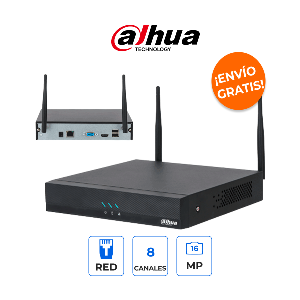 Dahua DHI-NVR2108HC-W NVR WiFi 8 Canales Grabador en Red Hasta 16MP