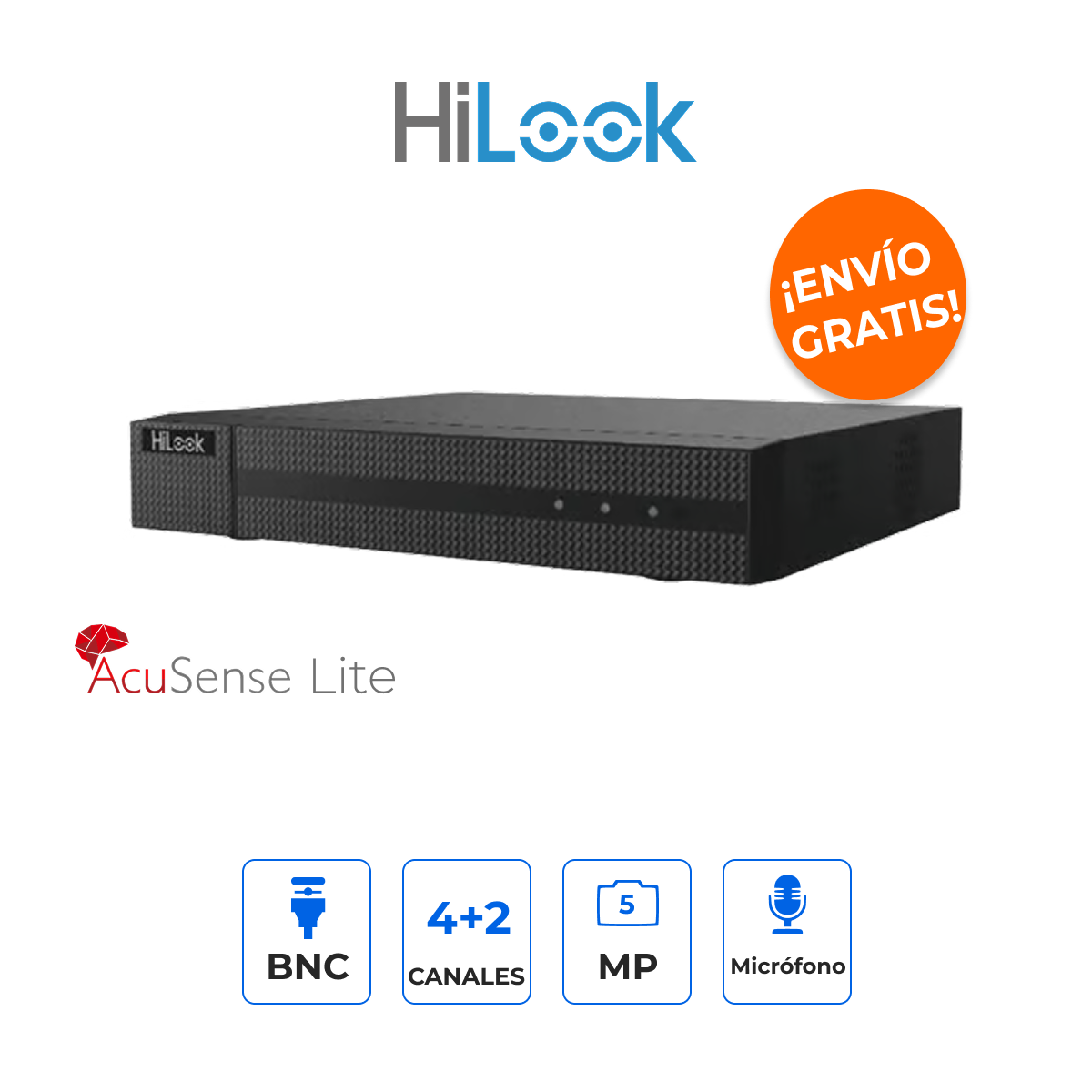 HiLook DVR-204Q-M1(E) DVR 4CH(5MP) + 2 IP(6MP) IA H.265+ Audio