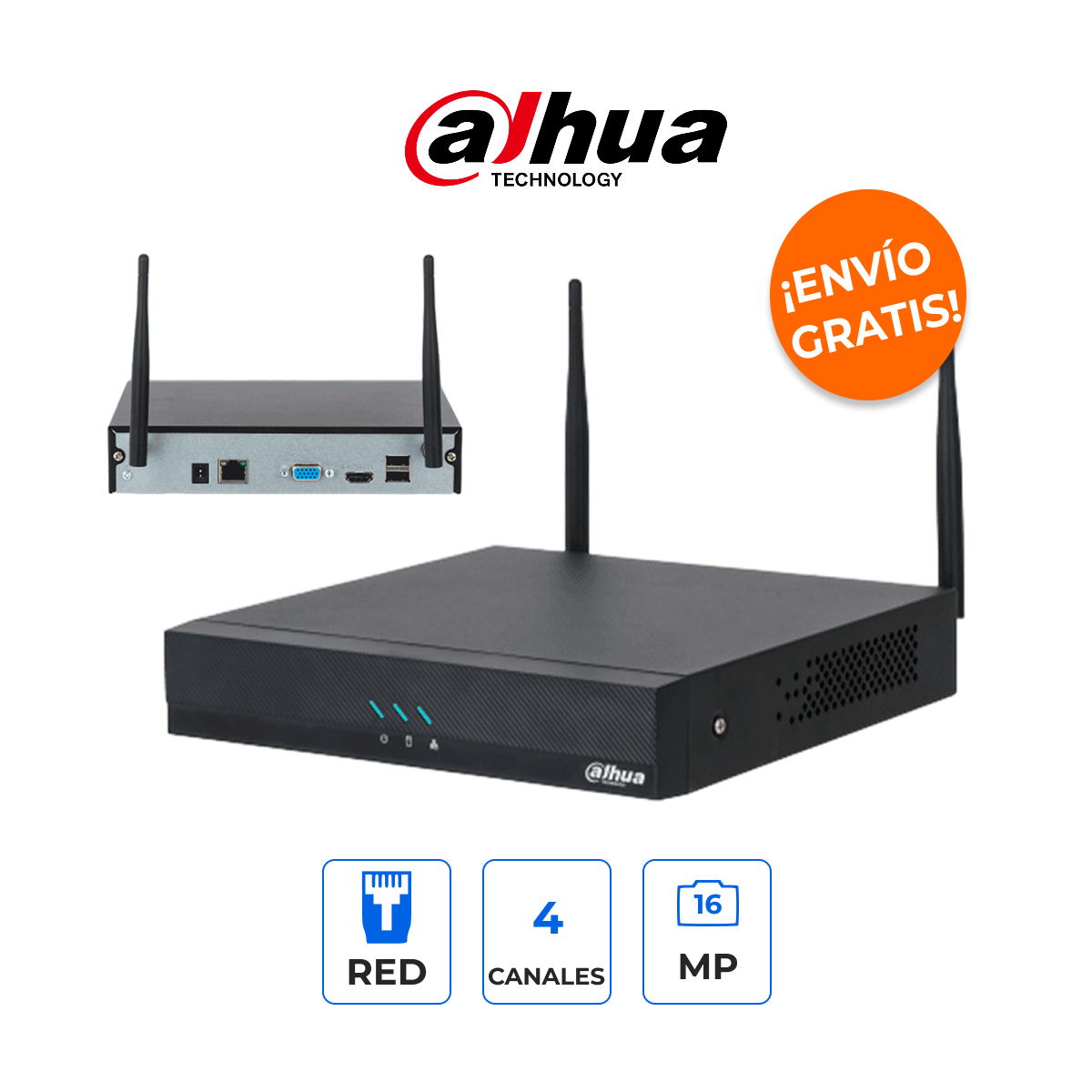 Dahua DHI-NVR2104HC-W NVR WiFi 4 Canales Grabador de Red Hasta 16MP