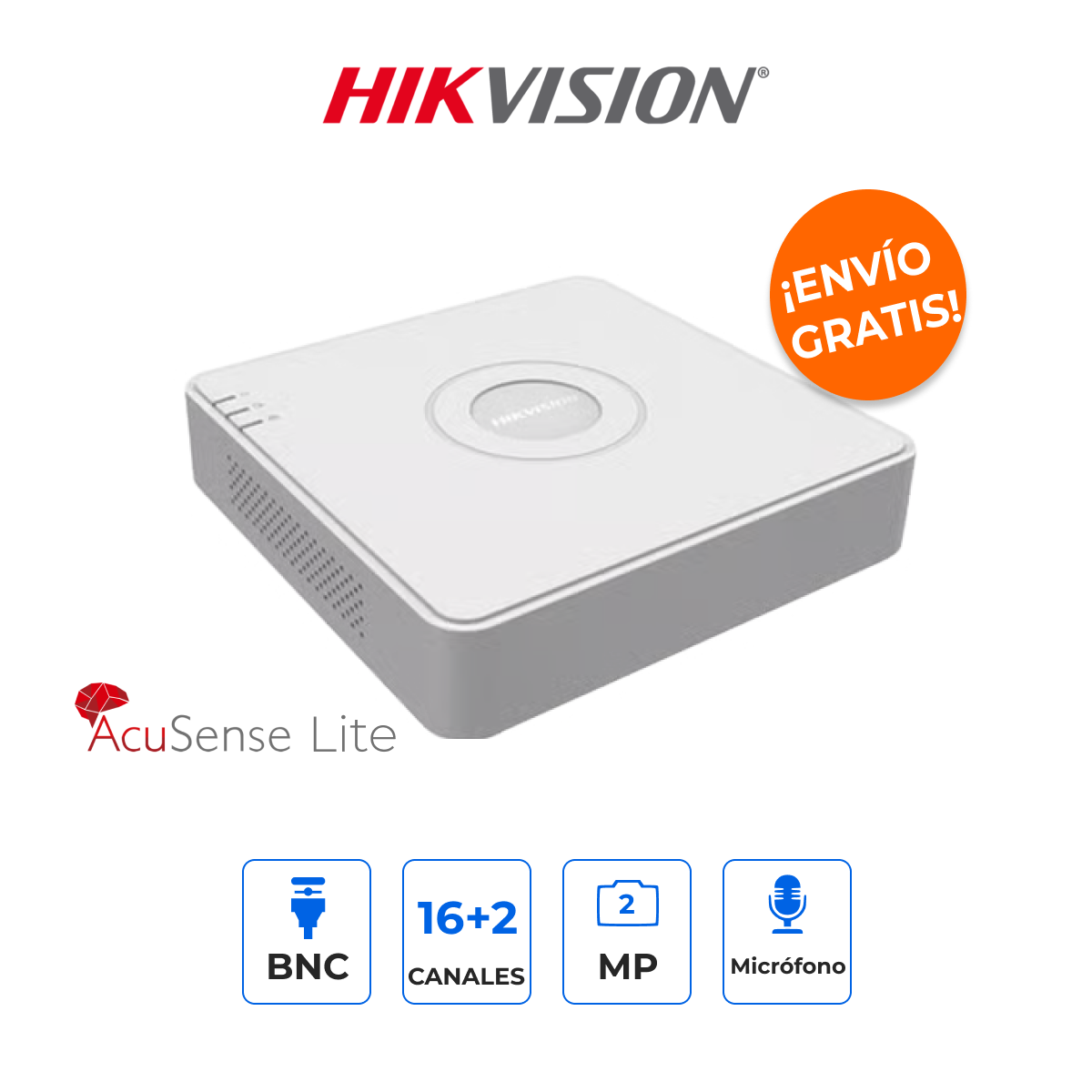 Hikvision DS-7116HGHI-M1(E) DVR 16CH(2MP) + 2 IP(5MP) IA H.265+