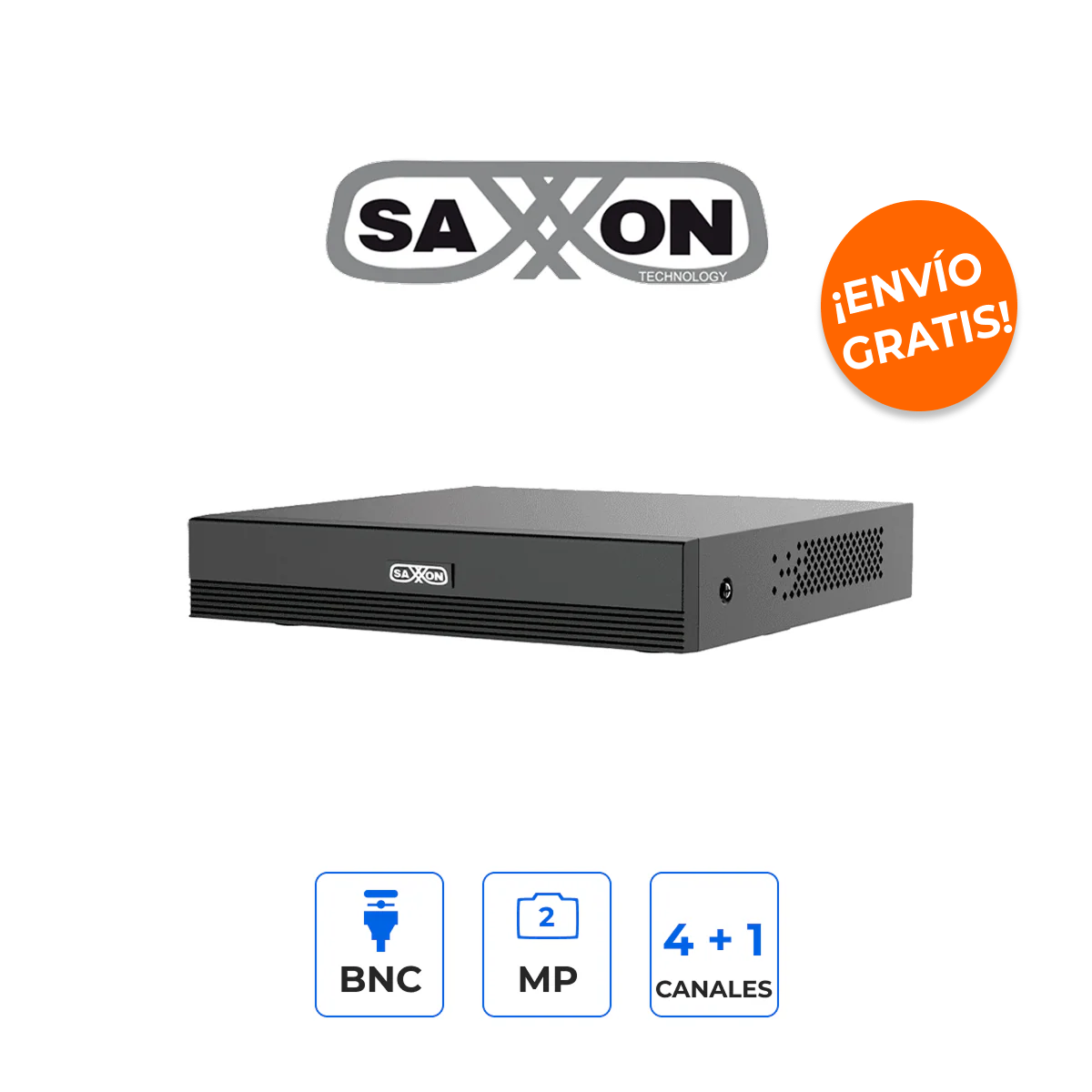 Saxxon SUA-XVR1E04-I Videograbador 2MP H.265+ Con 4 Canales Inteligente + 1 Canal IP