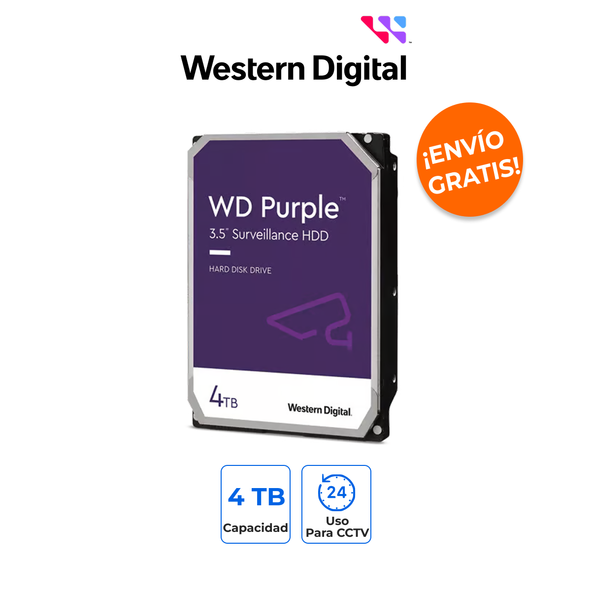Western Digital WD43PURZ Disco Duro 4TB Videovigilancia Purple SATA