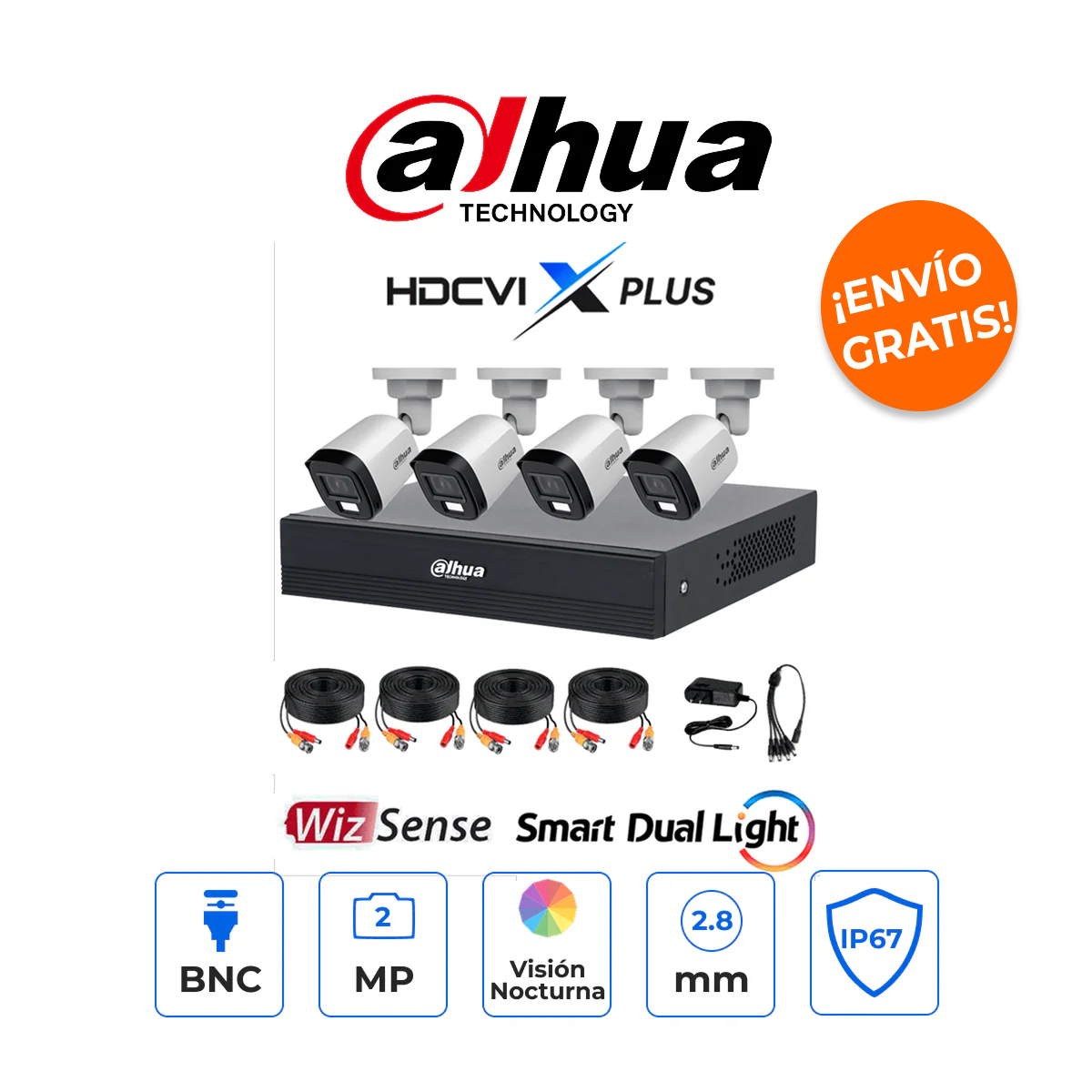 Dahua DH-KIT/XVR1B04-I/T/4-B1A21N-U-IL-A-0280B Kit 4 Cam Smart Light WizSense