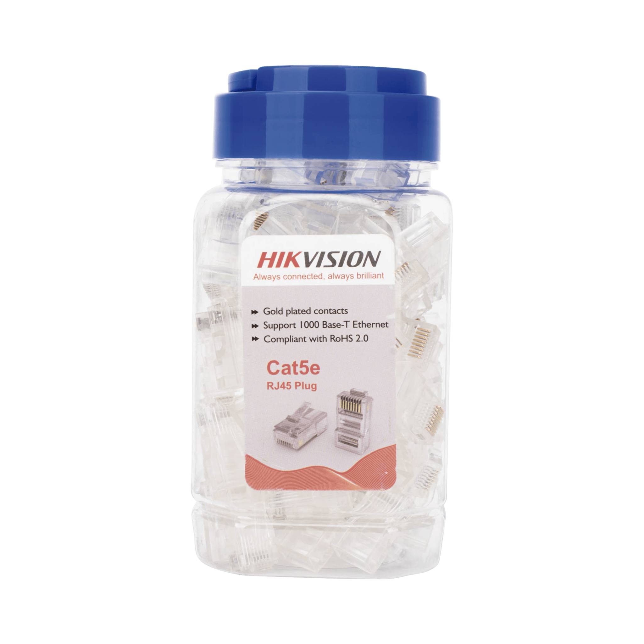 Bote con 100 Piezas de Plug Modular RJ45 / Cat 5e / Chapado en Oro a 15 Micras / Sin Blindaje / Fácil Instalación / Uso Interior / Soporta Norma TIA-568B / Cumple con RoHS 2.0