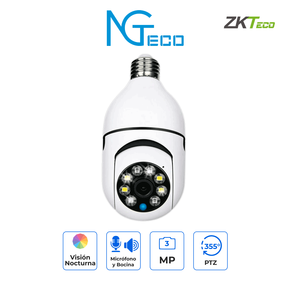 Zkteco SH01-C2IN Foco con Cámara Wi-Fi 3MP Visión 360° Inteligente con Audio